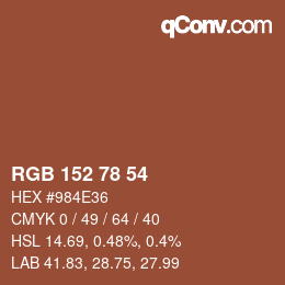 Color code: RGB 152 78 54 | qconv.com