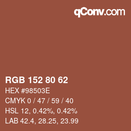 颜色代码: RGB 152 80 62 | qconv.com