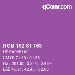 颜色代码: RGB 152 81 163 | qconv.com