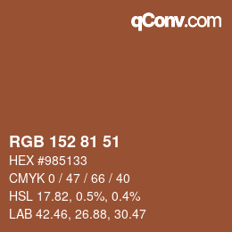 Color code: RGB 152 81 51 | qconv.com