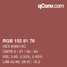 Color code: RGB 152 81 76 | qconv.com