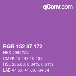 カラーコード: RGB 152 87 172 | qconv.com
