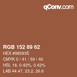 颜色代码: RGB 152 89 62 | qconv.com