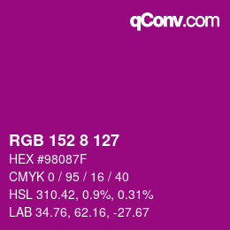 カラーコード: RGB 152 8 127 | qconv.com
