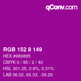 カラーコード: RGB 152 8 149 | qconv.com