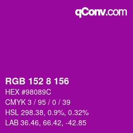 颜色代码: RGB 152 8 156 | qconv.com