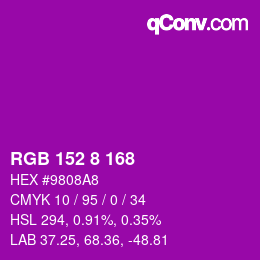 カラーコード: RGB 152 8 168 | qconv.com