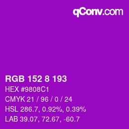 カラーコード: RGB 152 8 193 | qconv.com