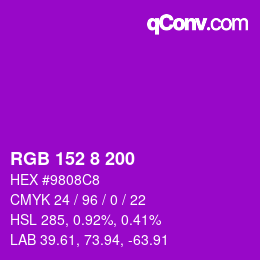 カラーコード: RGB 152 8 200 | qconv.com