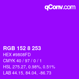 颜色代码: RGB 152 8 253 | qconv.com