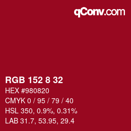 颜色代码: RGB 152 8 32 | qconv.com