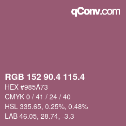 カラーコード: RGB 152 90.4 115.4 | qconv.com