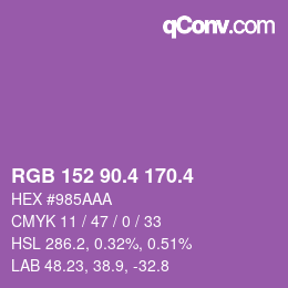 カラーコード: RGB 152 90.4 170.4 | qconv.com