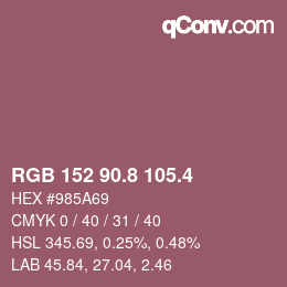 カラーコード: RGB 152 90.8 105.4 | qconv.com