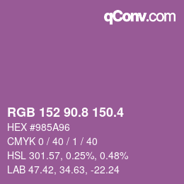 カラーコード: RGB 152 90.8 150.4 | qconv.com