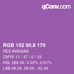 カラーコード: RGB 152 90.8 170 | qconv.com