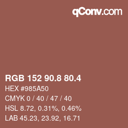 カラーコード: RGB 152 90.8 80.4 | qconv.com