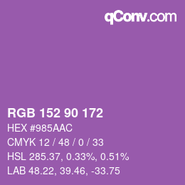 カラーコード: RGB 152 90 172 | qconv.com