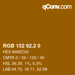 カラーコード: RGB 152 92.2 0 | qconv.com