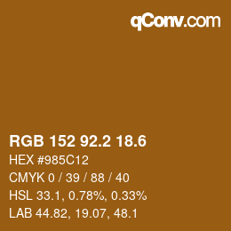 カラーコード: RGB 152 92.2 18.6 | qconv.com