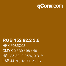 カラーコード: RGB 152 92.2 3.6 | qconv.com