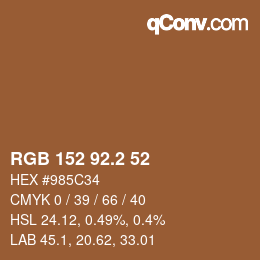 カラーコード: RGB 152 92.2 52 | qconv.com