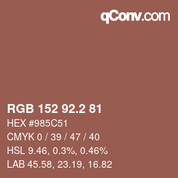 カラーコード: RGB 152 92.2 81 | qconv.com