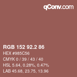 カラーコード: RGB 152 92.2 86 | qconv.com