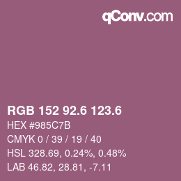 カラーコード: RGB 152 92.6 123.6 | qconv.com