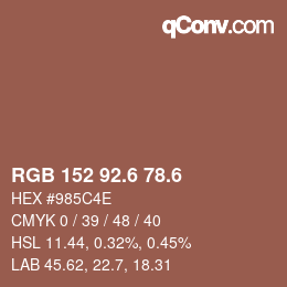 カラーコード: RGB 152 92.6 78.6 | qconv.com