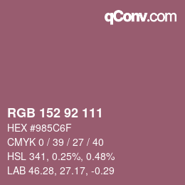 颜色代码: RGB 152 92 111 | qconv.com