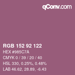 カラーコード: RGB 152 92 122 | qconv.com