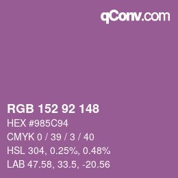 カラーコード: RGB 152 92 148 | qconv.com