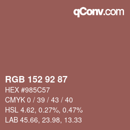 カラーコード: RGB 152 92 87 | qconv.com