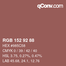 颜色代码: RGB 152 92 88 | qconv.com