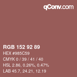 颜色代码: RGB 152 92 89 | qconv.com