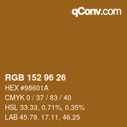 カラーコード: RGB 152 96 26 | qconv.com