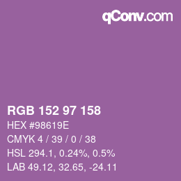 颜色代码: RGB 152 97 158 | qconv.com