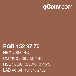 Color code: RGB 152 97 76 | qconv.com