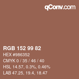 カラーコード: RGB 152 99 82 | qconv.com