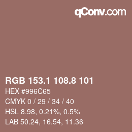 Color code: RGB 153.1 108.8 101 | qconv.com