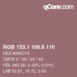 Color code: RGB 153.1 108.8 116 | qconv.com