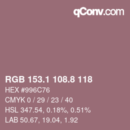 Color code: RGB 153.1 108.8 118 | qconv.com