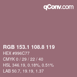 Color code: RGB 153.1 108.8 119 | qconv.com