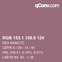 Color code: RGB 153.1 108.8 124 | qconv.com