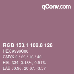 Color code: RGB 153.1 108.8 128 | qconv.com