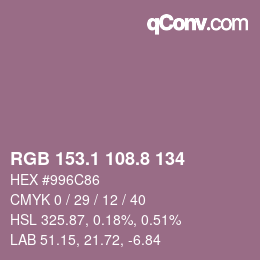 Color code: RGB 153.1 108.8 134 | qconv.com