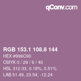 Color code: RGB 153.1 108.8 144 | qconv.com