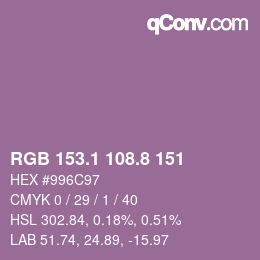 カラーコード: RGB 153.1 108.8 151 | qconv.com