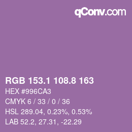 カラーコード: RGB 153.1 108.8 163 | qconv.com